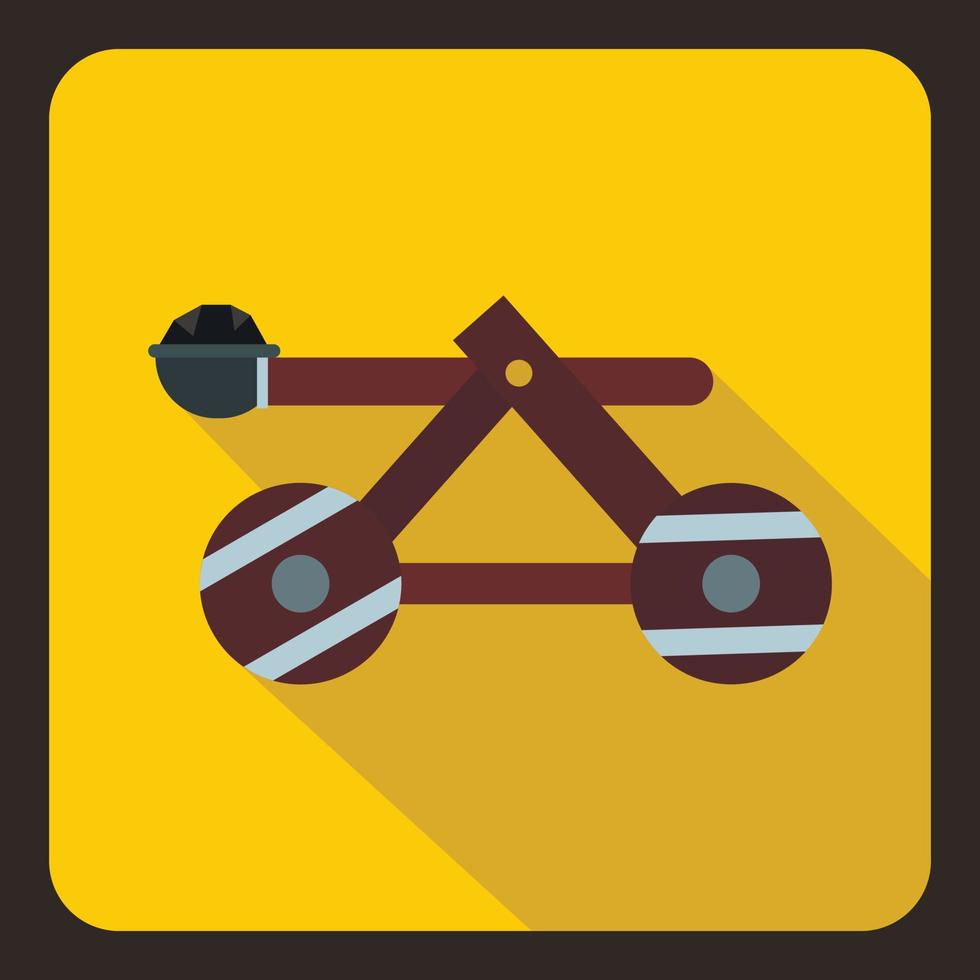 Medieval wooden catapult icon, flat style vector