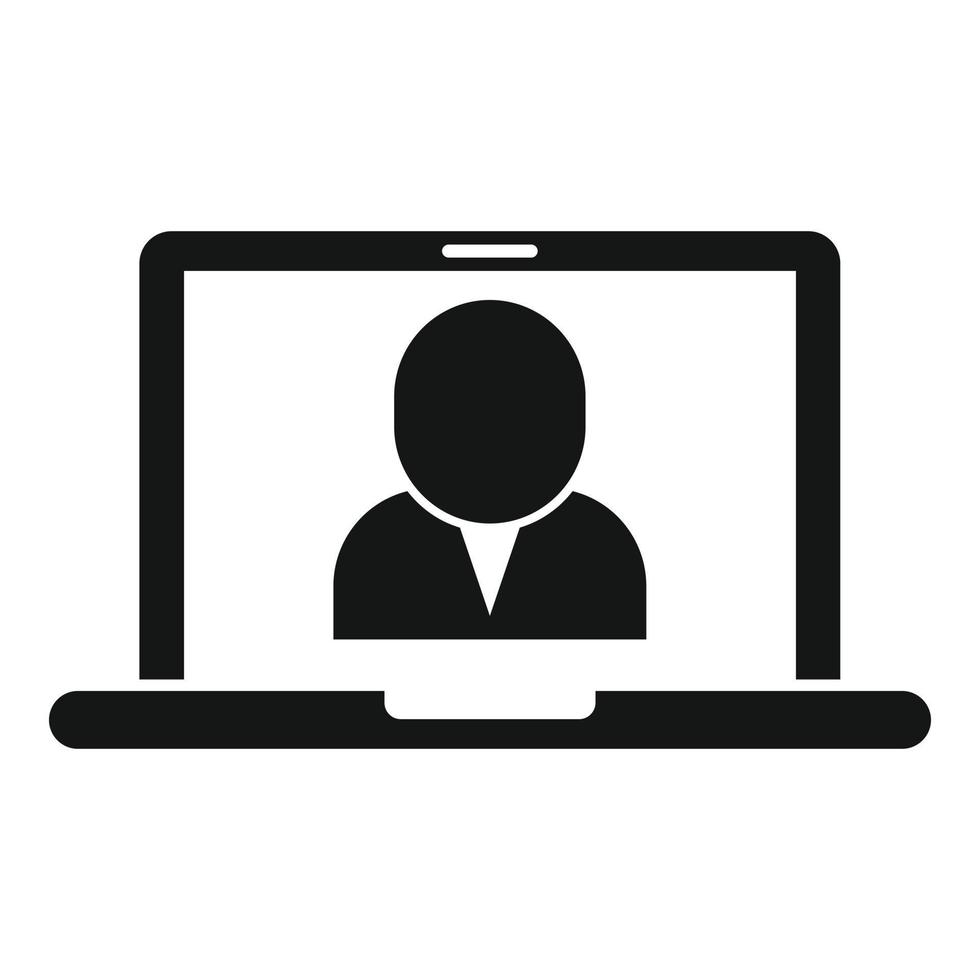 Laptop office video call icon, simple style vector