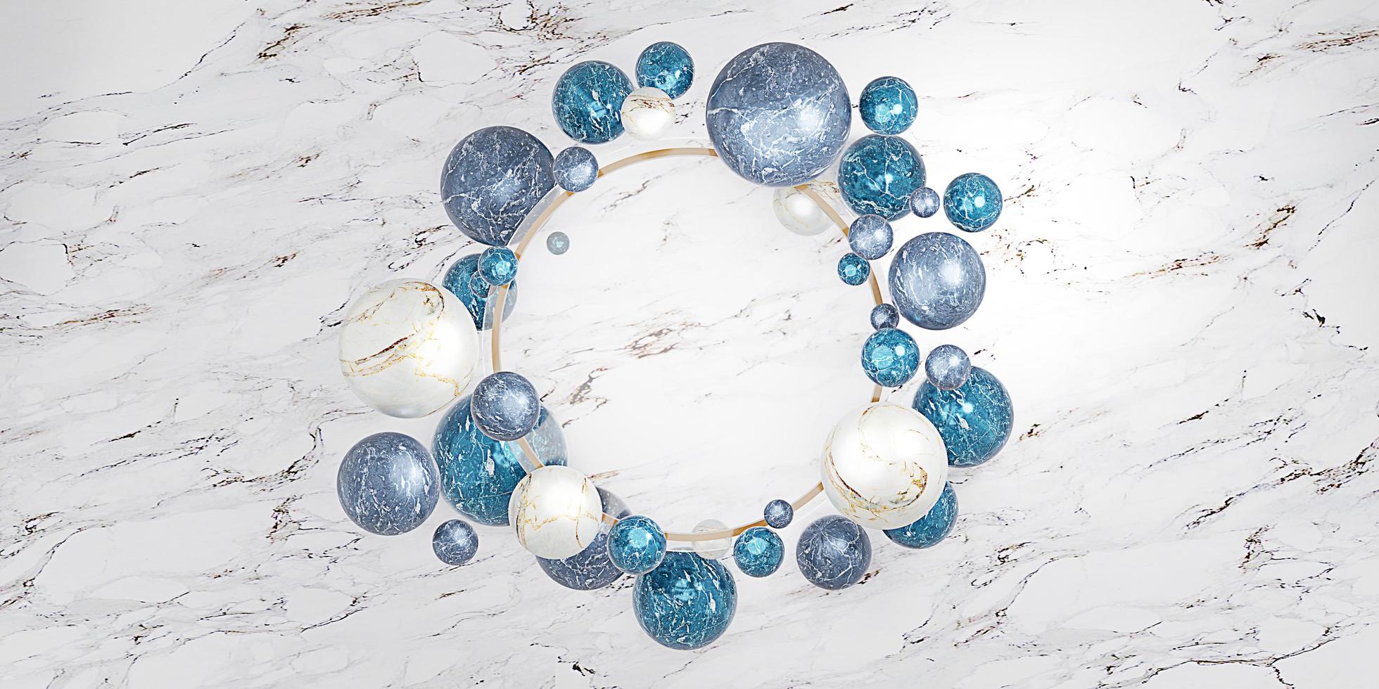 Glass frame with marbled beads Circle frame Modern decorative background 3D illustration photo
