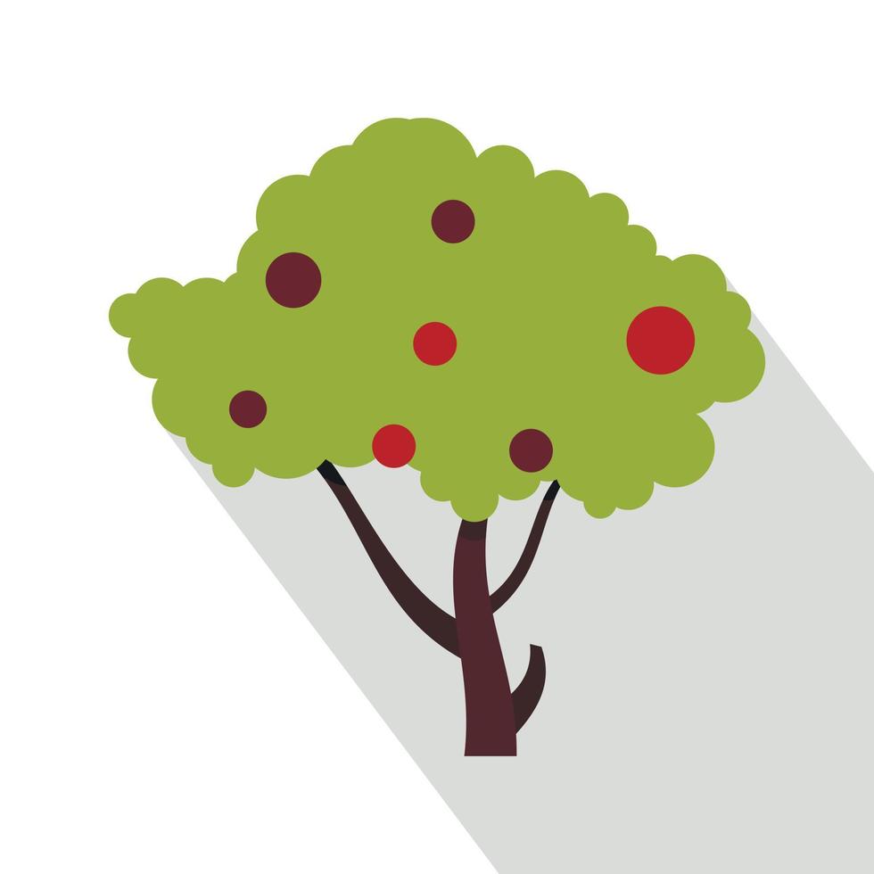 árbol de manzanas con icono de manzanas rojas, estilo plano vector