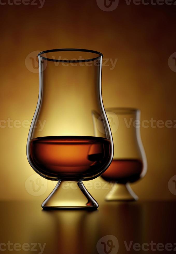 Scotch Whisky, bourbon or rum in a Glass on amber background - 3D Illustration photo