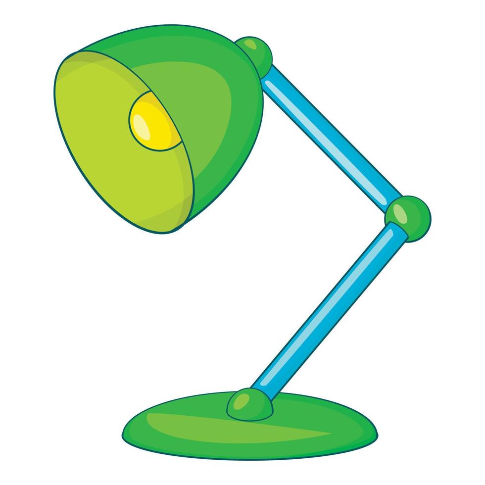 Green table lamp icon, cartoon style vector