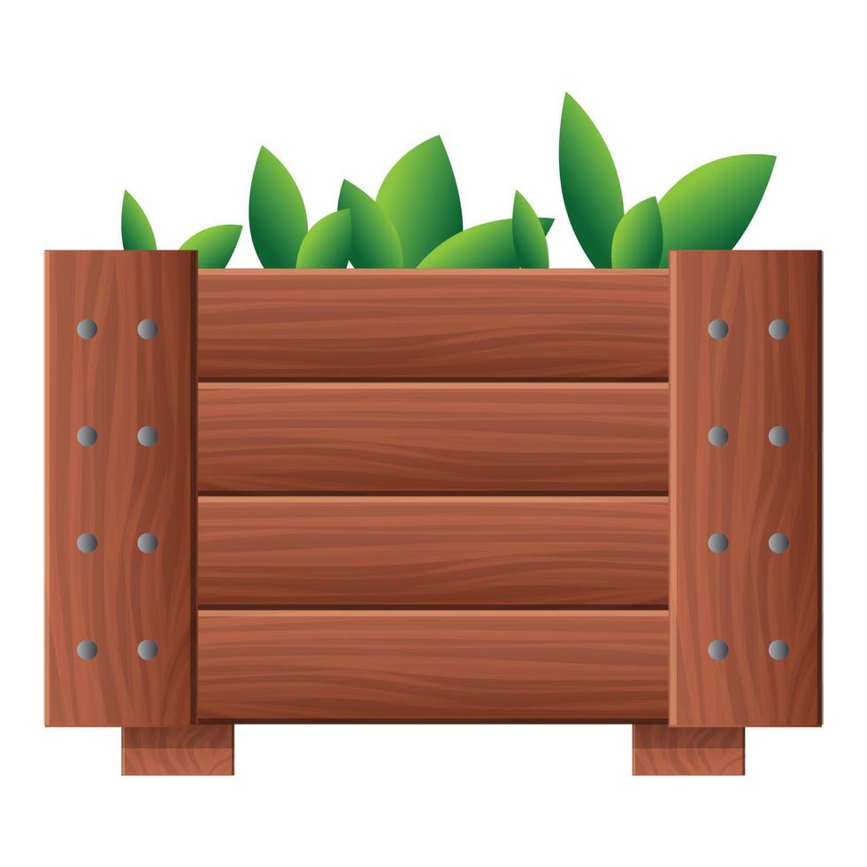 icono de maceta de madera de planta de jardín, estilo de dibujos animados vector