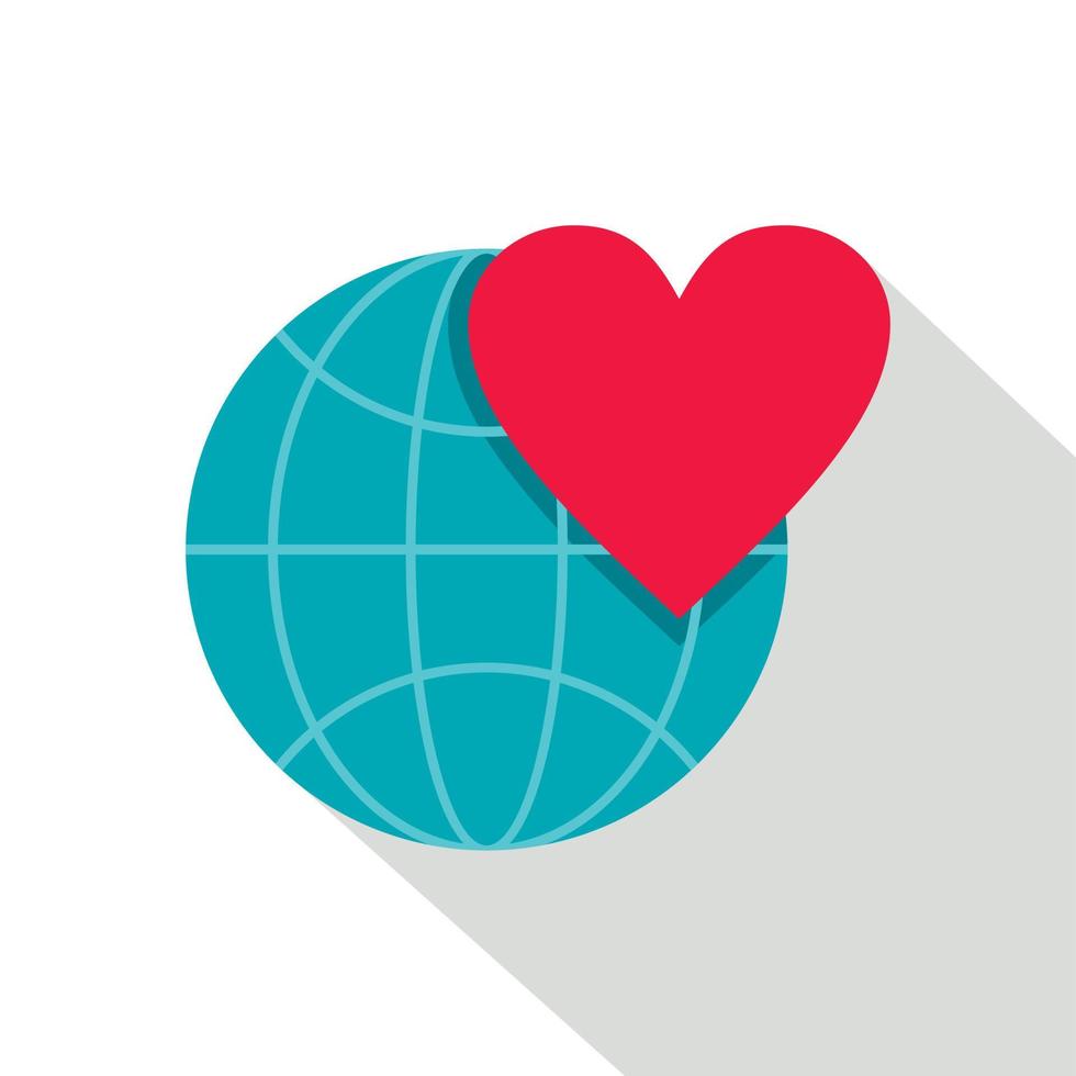 Earth world globe with heart icon, flat style vector