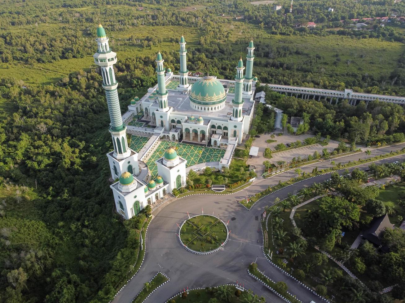 East Kutai, East Kalimantan, Indonesia - August 28, 2020.  Aerial View Of Al Faruq Mosque, one of the biggest mosques photo