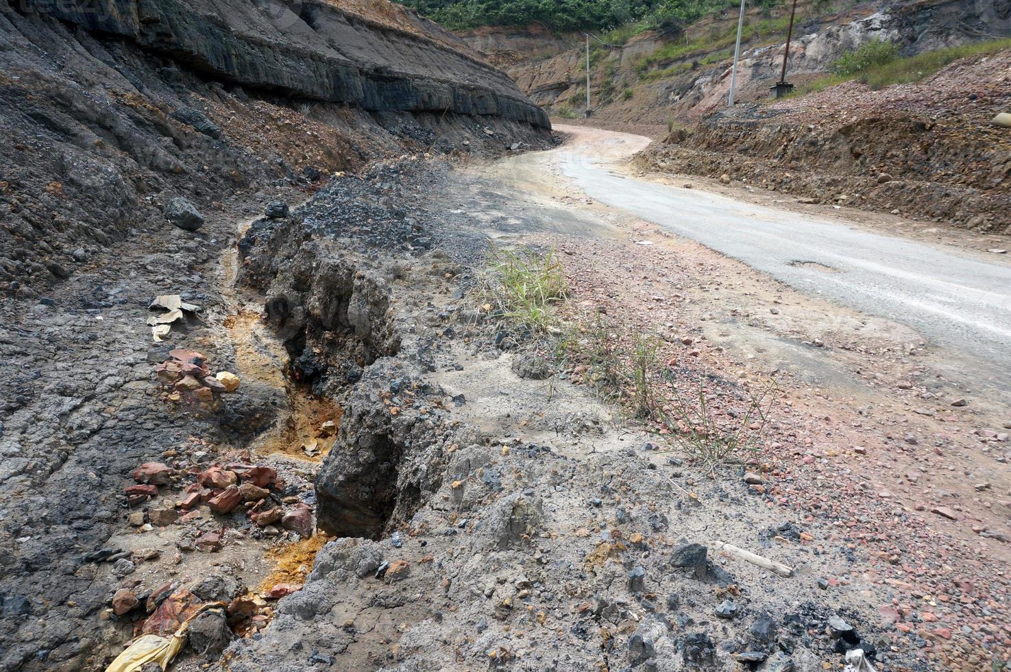 Loess rock slope wall, Soil erosion,                               Trans provincial road east kalimantan, indonesia. sub-district Sangatta to rantaupulung photo