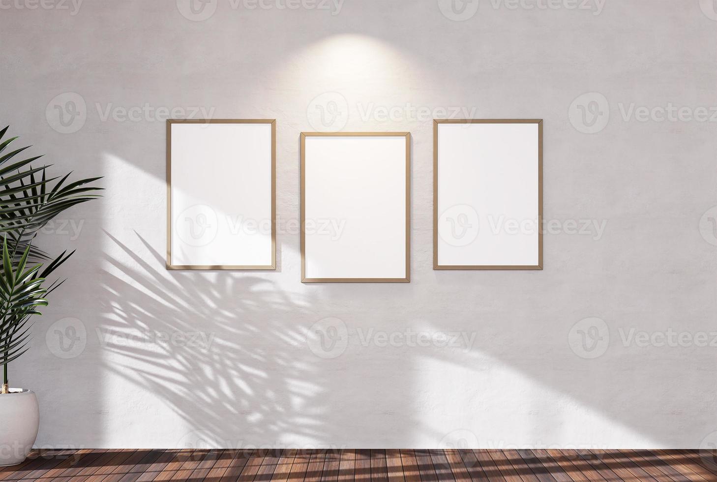 Empty room with sunlight window create leaf shadow on wall with blur indoor green plant foreground. panoramic banner mockup for photo frame