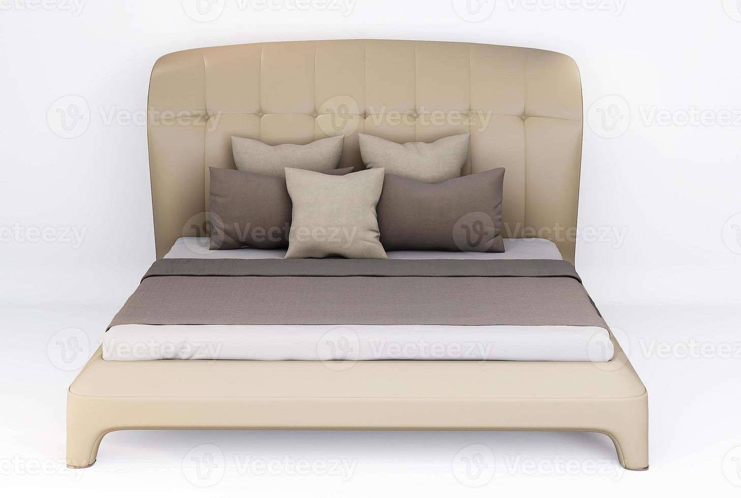 3d Furniture beige leather double bed isolated on a white background with Clipping path, Decoration Design for bedroom photo