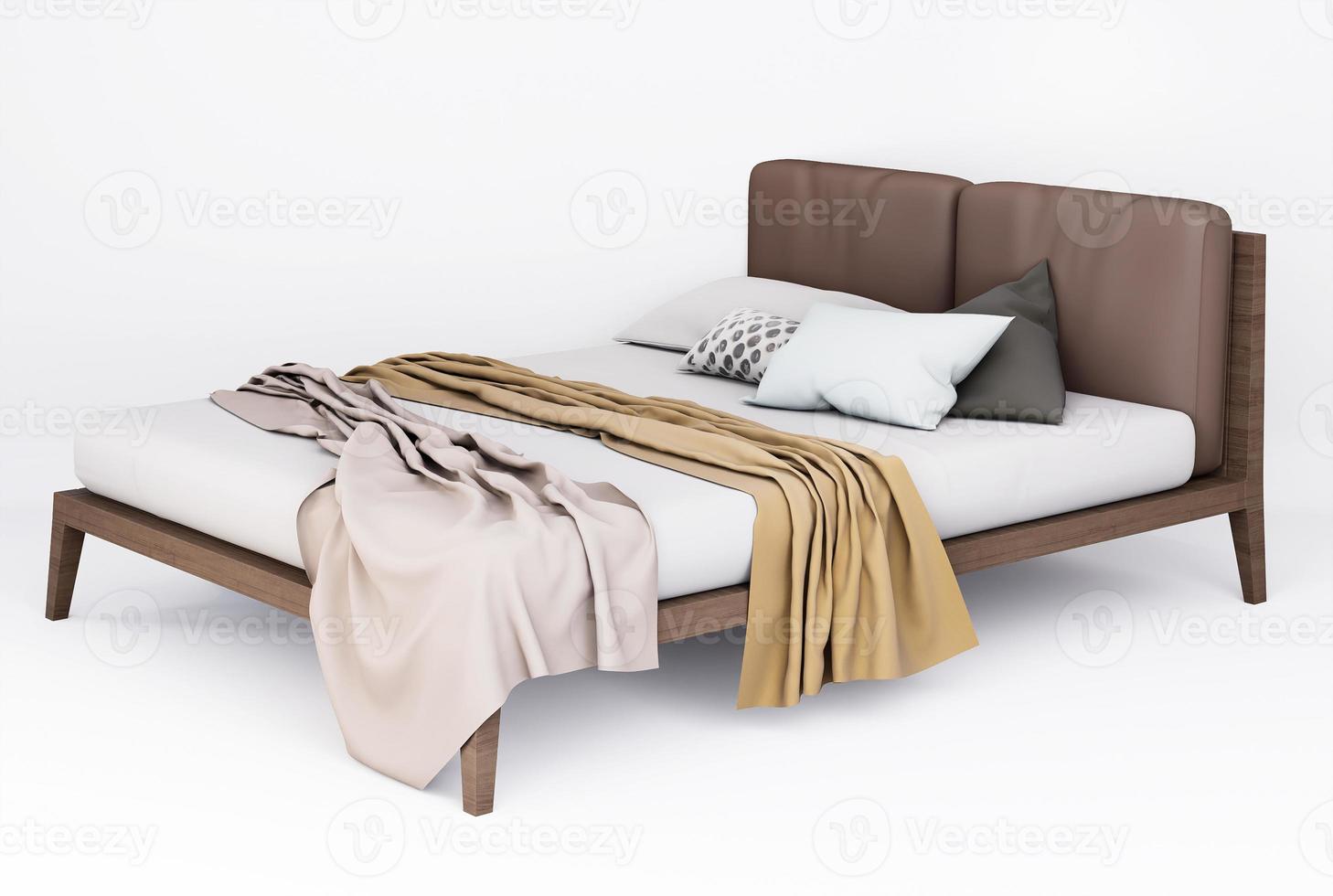 3d Furniture modern double bed isolated on a white background with Clipping path, Decoration Design for bedroom photo