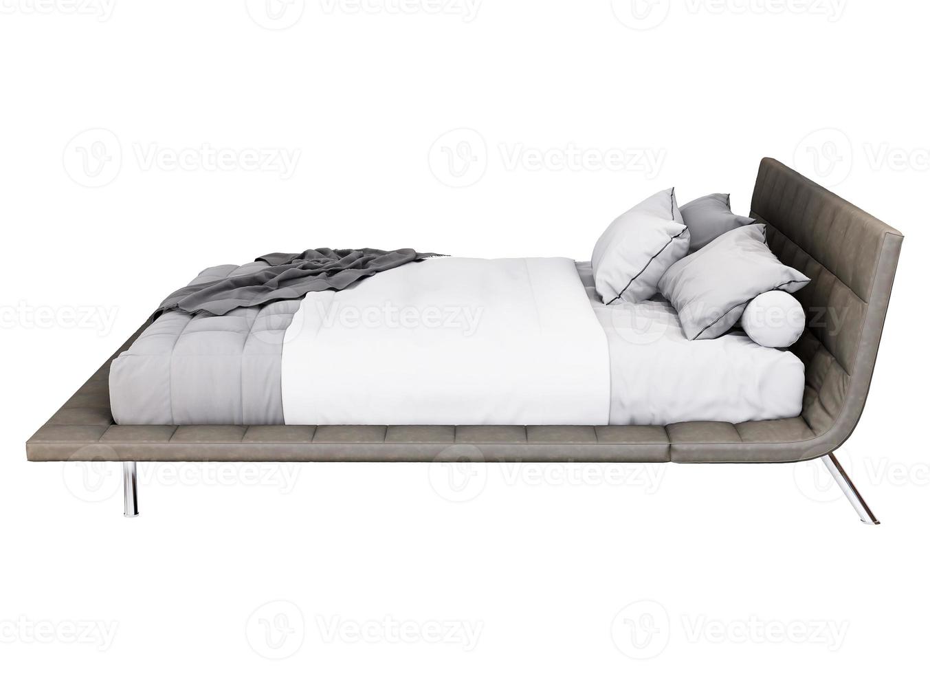 3d Furniture dark fabric double bed isolated on a white background, Decoration Design for bedroom photo