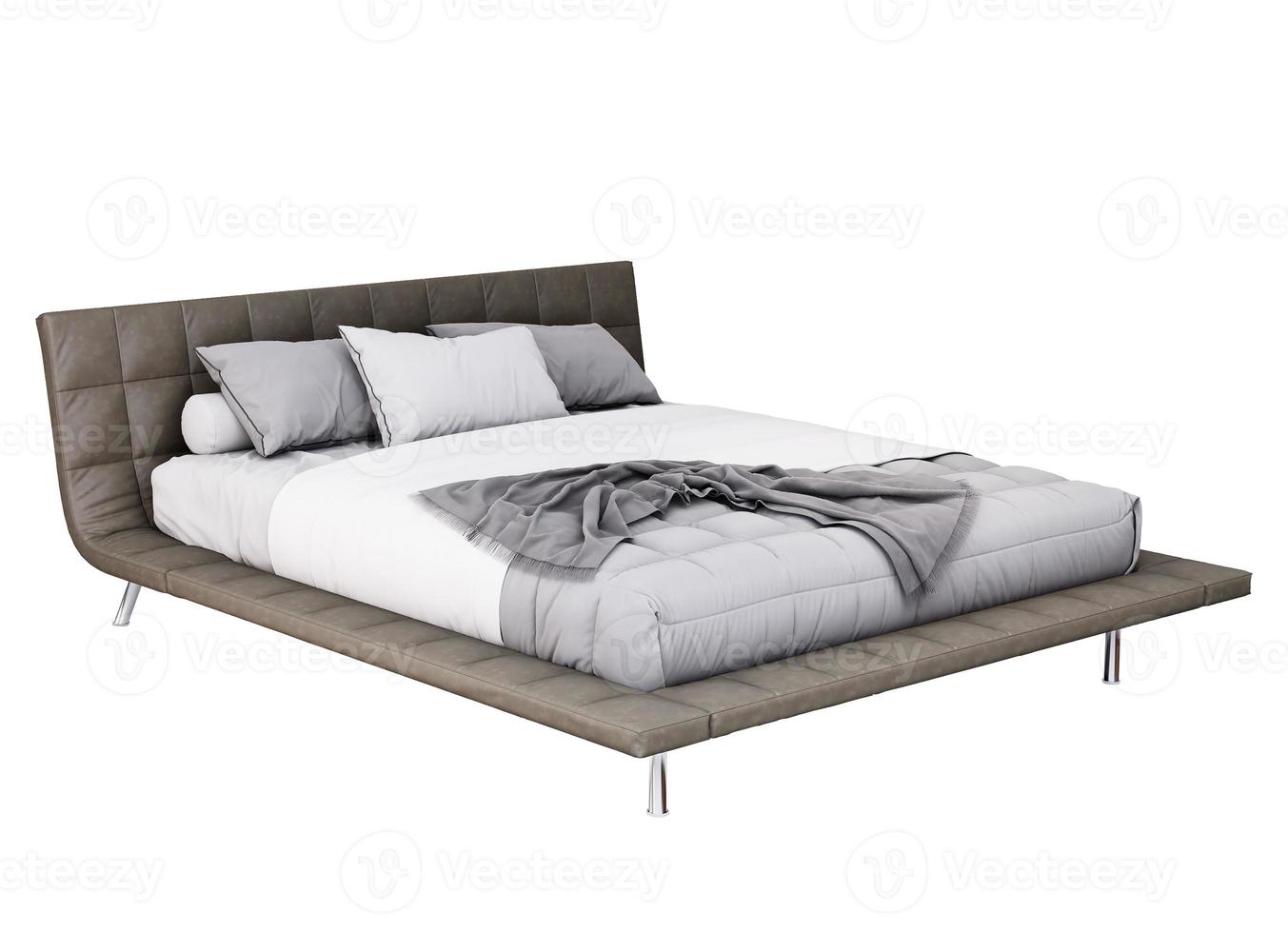 3d Furniture dark fabric double bed isolated on a white background, Decoration Design for bedroom photo