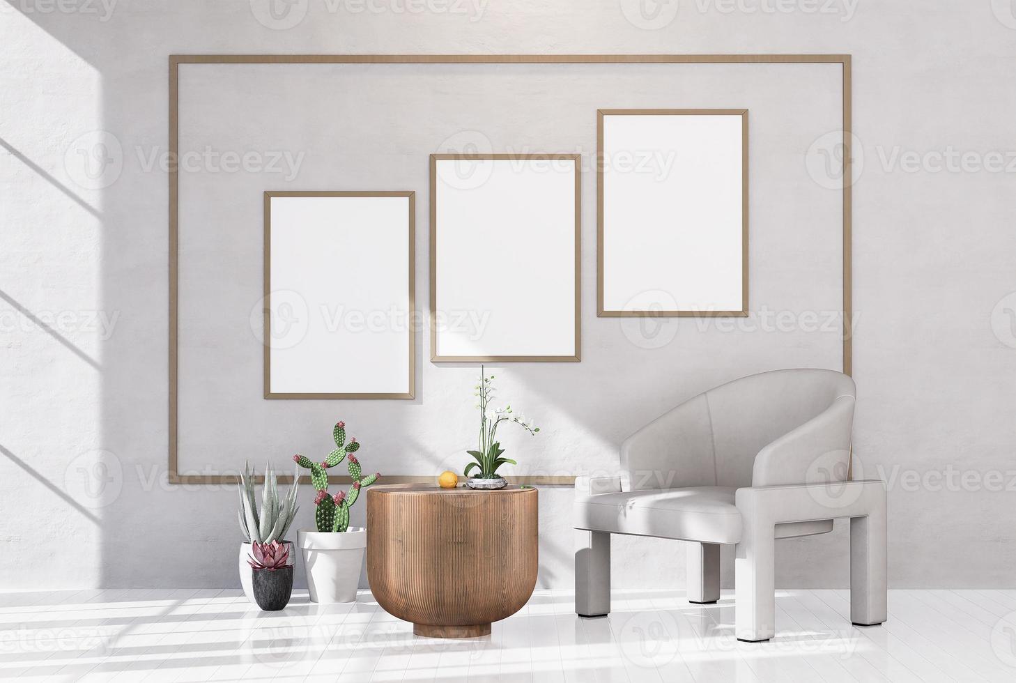 Empty room of Set of 3 photo frame with Furniture and fixture with neutral tones