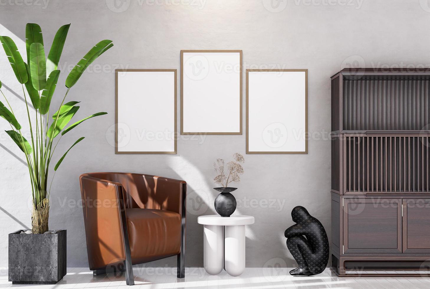 Empty room of Set of 3 photo frame with Furniture and fixture with neutral tones