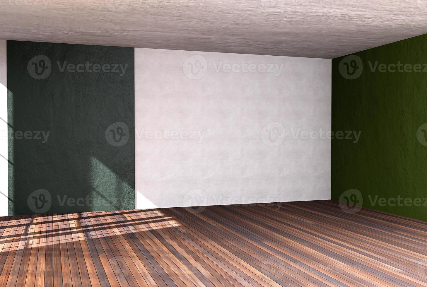 Home interior rendering with empty room color wall and decorated with wooden floors. photo