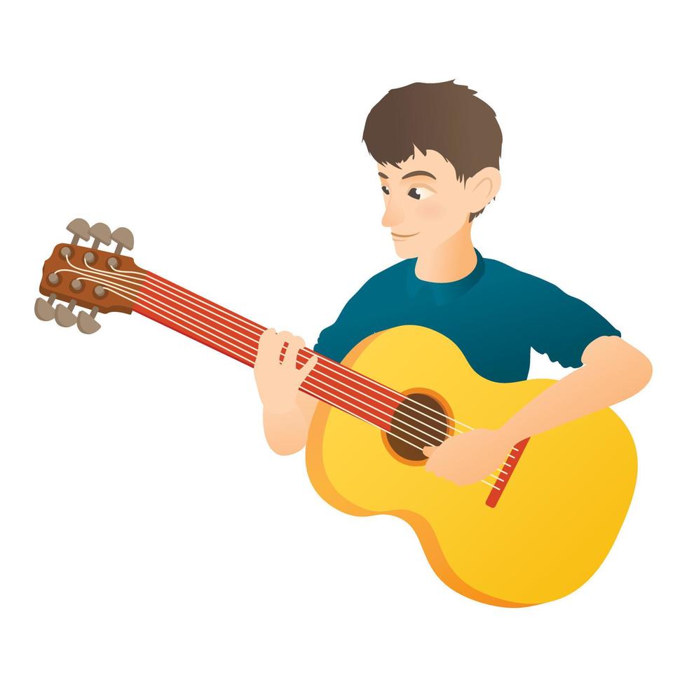 el hombre toca el icono de la guitarra, estilo plano vector