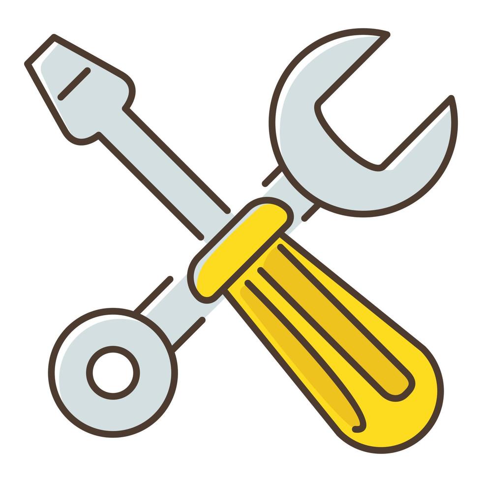 Crossed screwdriver and wrench icon, flat style vector