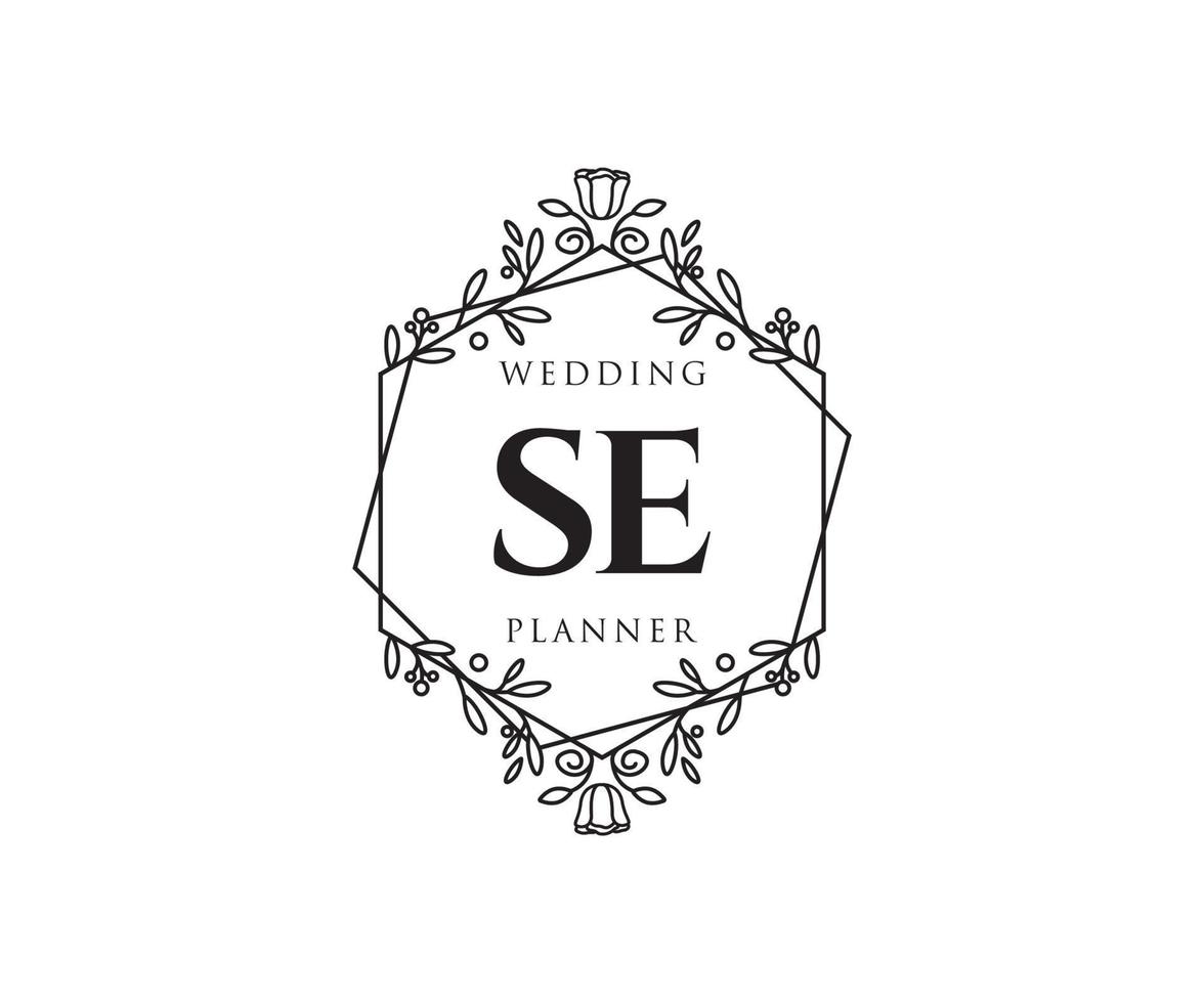 SE Initials letter Wedding monogram logos collection, hand drawn modern minimalistic and floral templates for Invitation cards, Save the Date, elegant identity for restaurant, boutique, cafe in vector