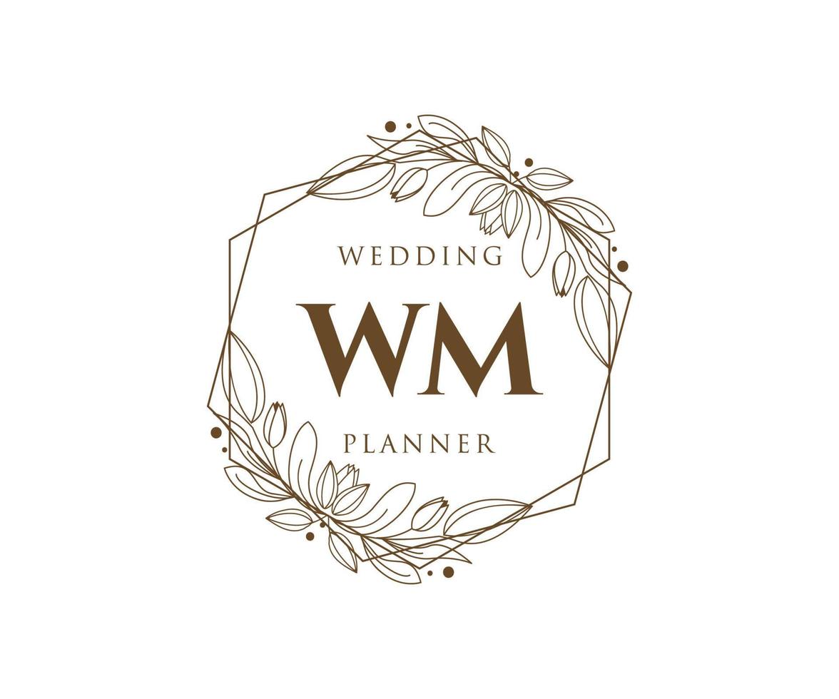 WM Initials letter Wedding monogram logos collection, hand drawn modern minimalistic and floral templates for Invitation cards, Save the Date, elegant identity for restaurant, boutique, cafe in vector