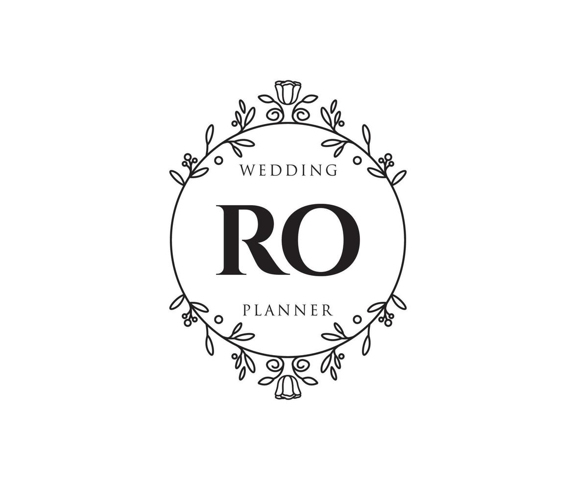 colección de logotipos de monograma de boda con letras iniciales ro, plantillas florales y minimalistas modernas dibujadas a mano para tarjetas de invitación, guardar la fecha, identidad elegante para restaurante, boutique, café en vector