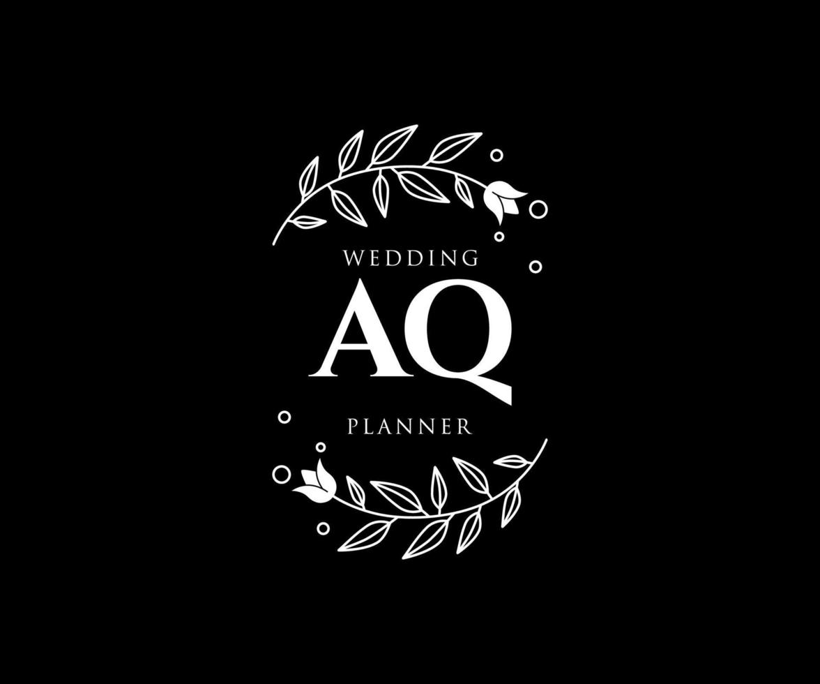 colección de logotipos de monograma de boda con letras iniciales aq, plantillas florales y minimalistas modernas dibujadas a mano para tarjetas de invitación, guardar la fecha, identidad elegante para restaurante, boutique, café en vector