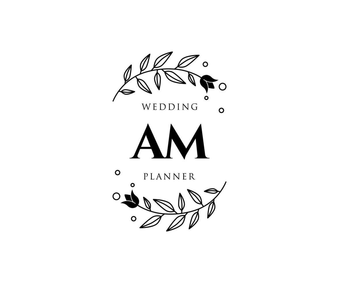 colección de logotipos de monograma de boda con letras iniciales, plantillas florales y minimalistas modernas dibujadas a mano para tarjetas de invitación, guardar la fecha, identidad elegante para restaurante, boutique, café en vector