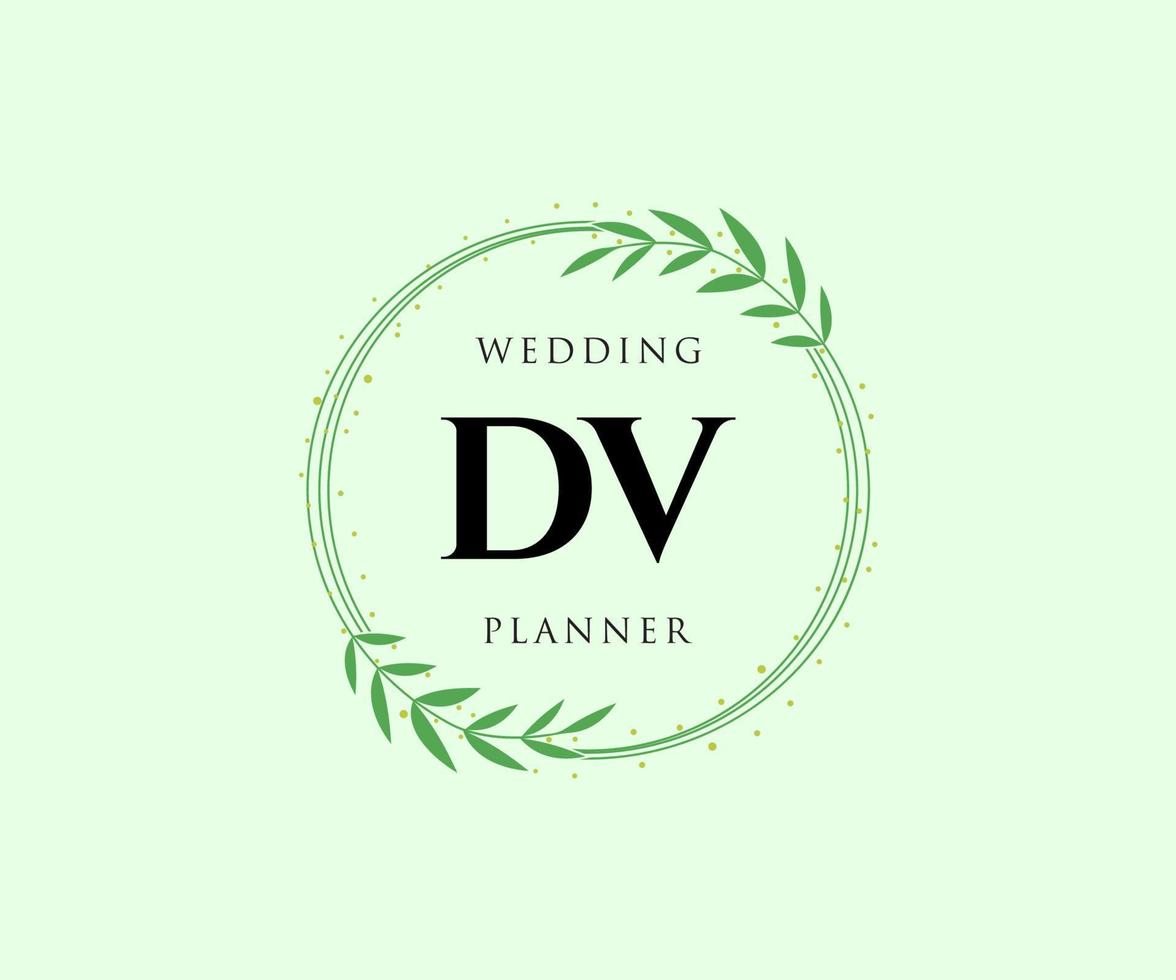 colección de logotipos de monograma de boda con letras iniciales dv, plantillas florales y minimalistas modernas dibujadas a mano para tarjetas de invitación, guardar la fecha, identidad elegante para restaurante, boutique, café en vector