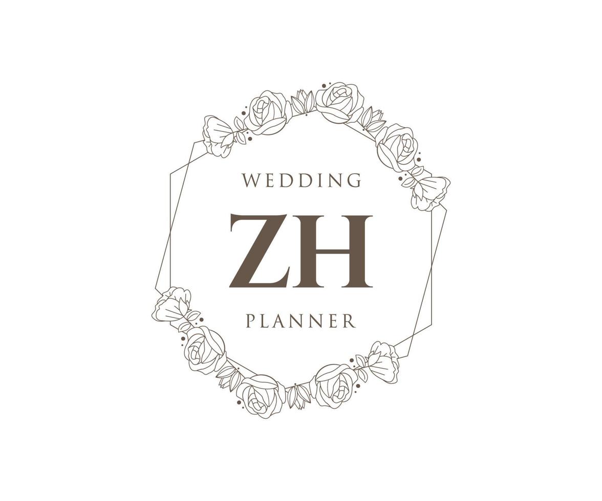 colección de logotipos de monograma de boda con letras iniciales zh, plantillas florales y minimalistas modernas dibujadas a mano para tarjetas de invitación, guardar la fecha, identidad elegante para restaurante, boutique, café en vector