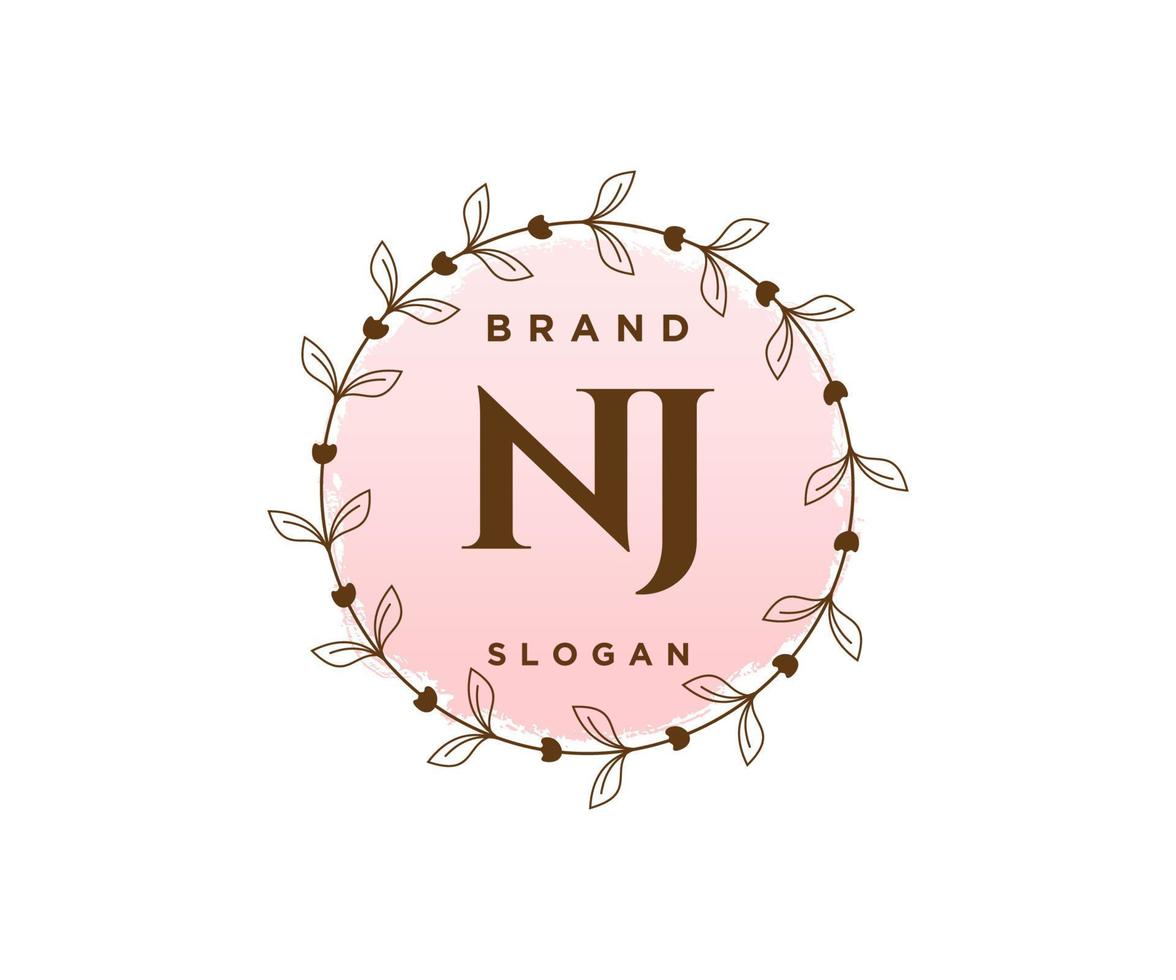 Initial NJ feminine logo. Usable for Nature, Salon, Spa, Cosmetic and Beauty Logos. Flat Vector Logo Design Template Element.