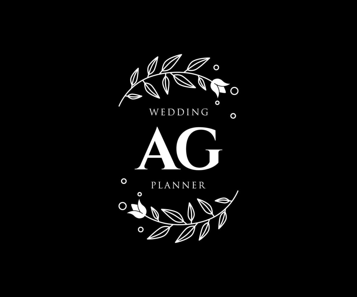 colección de logotipos de monogramas de boda con letras iniciales ag, plantillas florales y minimalistas modernas dibujadas a mano para tarjetas de invitación, guardar la fecha, identidad elegante para restaurante, boutique, café en vector