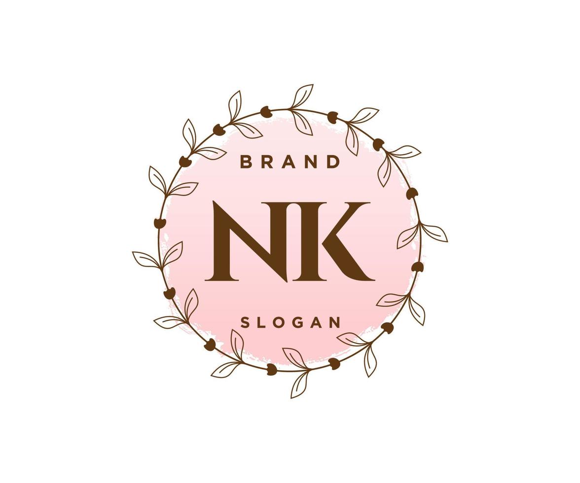 Initial NK feminine logo. Usable for Nature, Salon, Spa, Cosmetic and Beauty Logos. Flat Vector Logo Design Template Element.