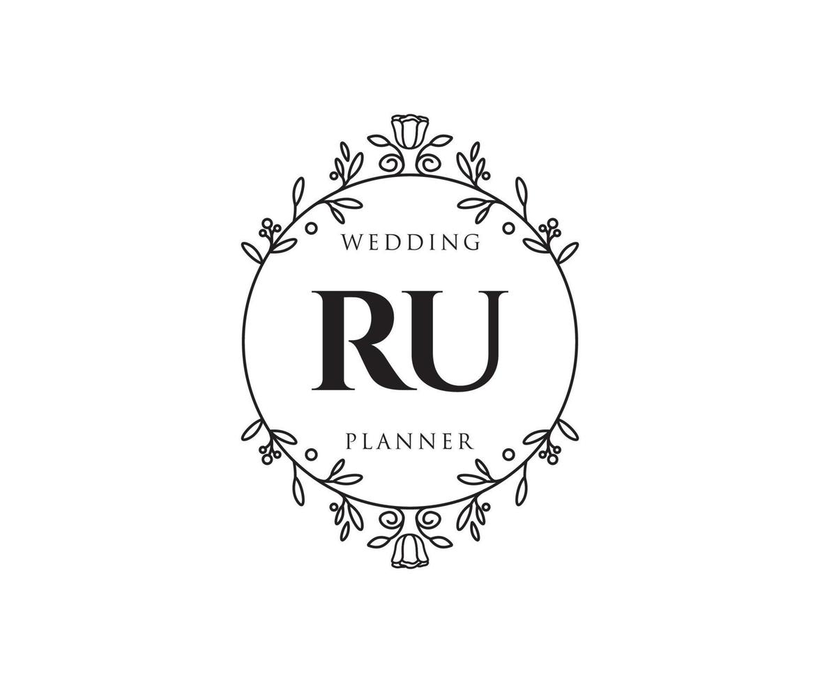 RU Initials letter Wedding monogram logos collection, hand drawn modern minimalistic and floral templates for Invitation cards, Save the Date, elegant identity for restaurant, boutique, cafe in vector