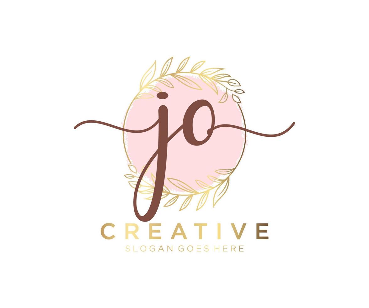 logotipo femenino jo inicial. utilizable para logotipos de naturaleza, salón, spa, cosmética y belleza. elemento de plantilla de diseño de logotipo de vector plano.