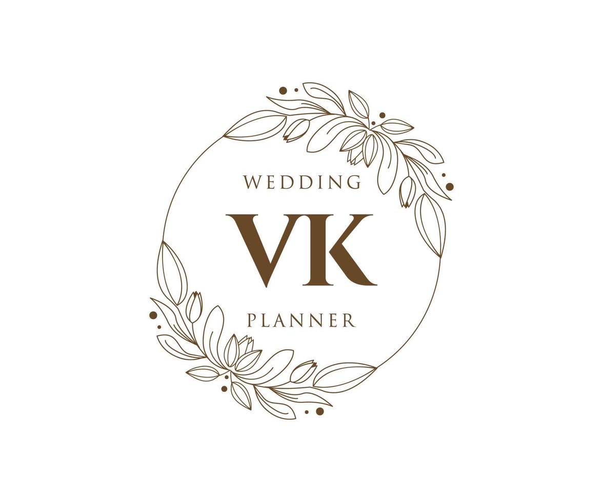 colección de logotipos de monograma de boda con letras iniciales vk, plantillas florales y minimalistas modernas dibujadas a mano para tarjetas de invitación, guardar la fecha, identidad elegante para restaurante, boutique, café en vector