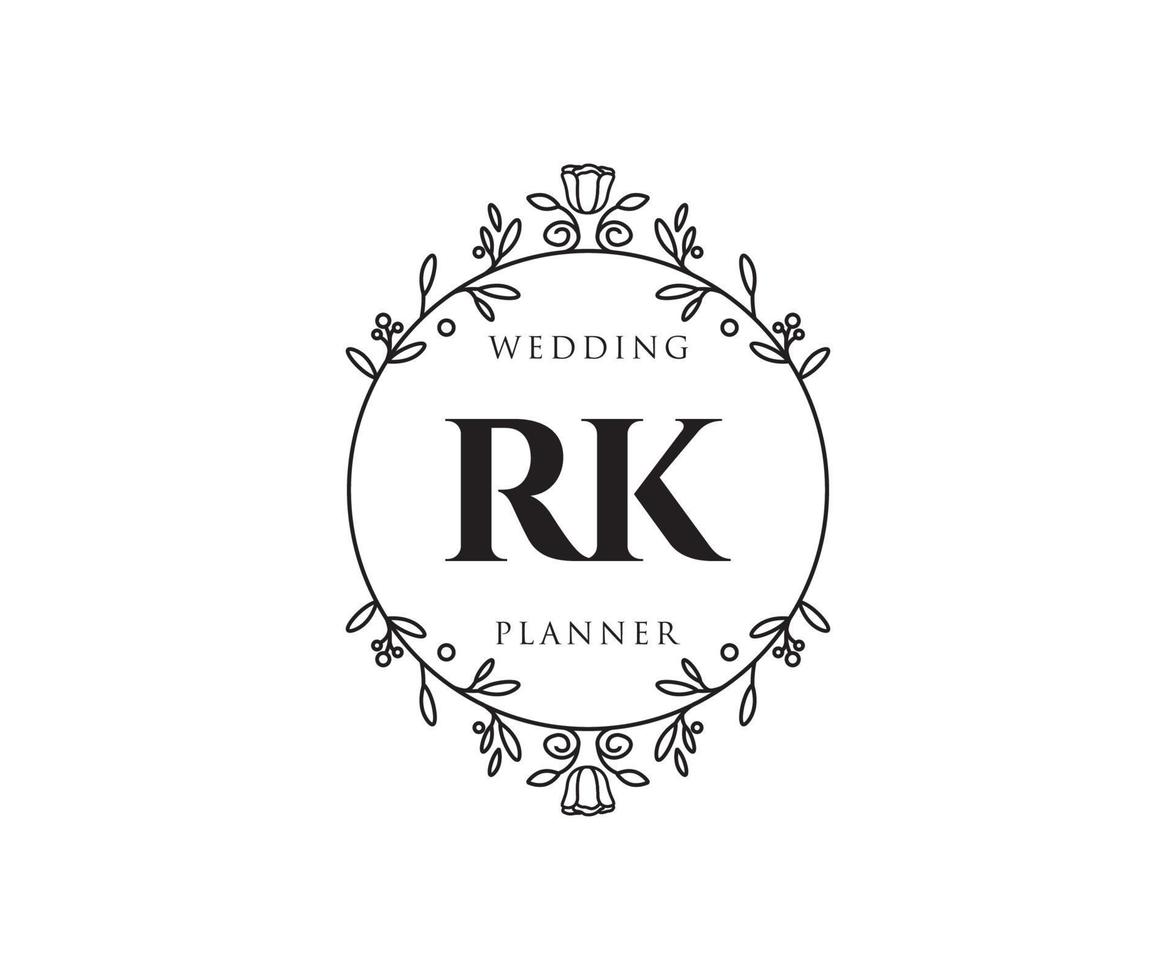 colección de logotipos de monograma de boda con letras iniciales rk, plantillas florales y minimalistas modernas dibujadas a mano para tarjetas de invitación, guardar la fecha, identidad elegante para restaurante, boutique, café en vector