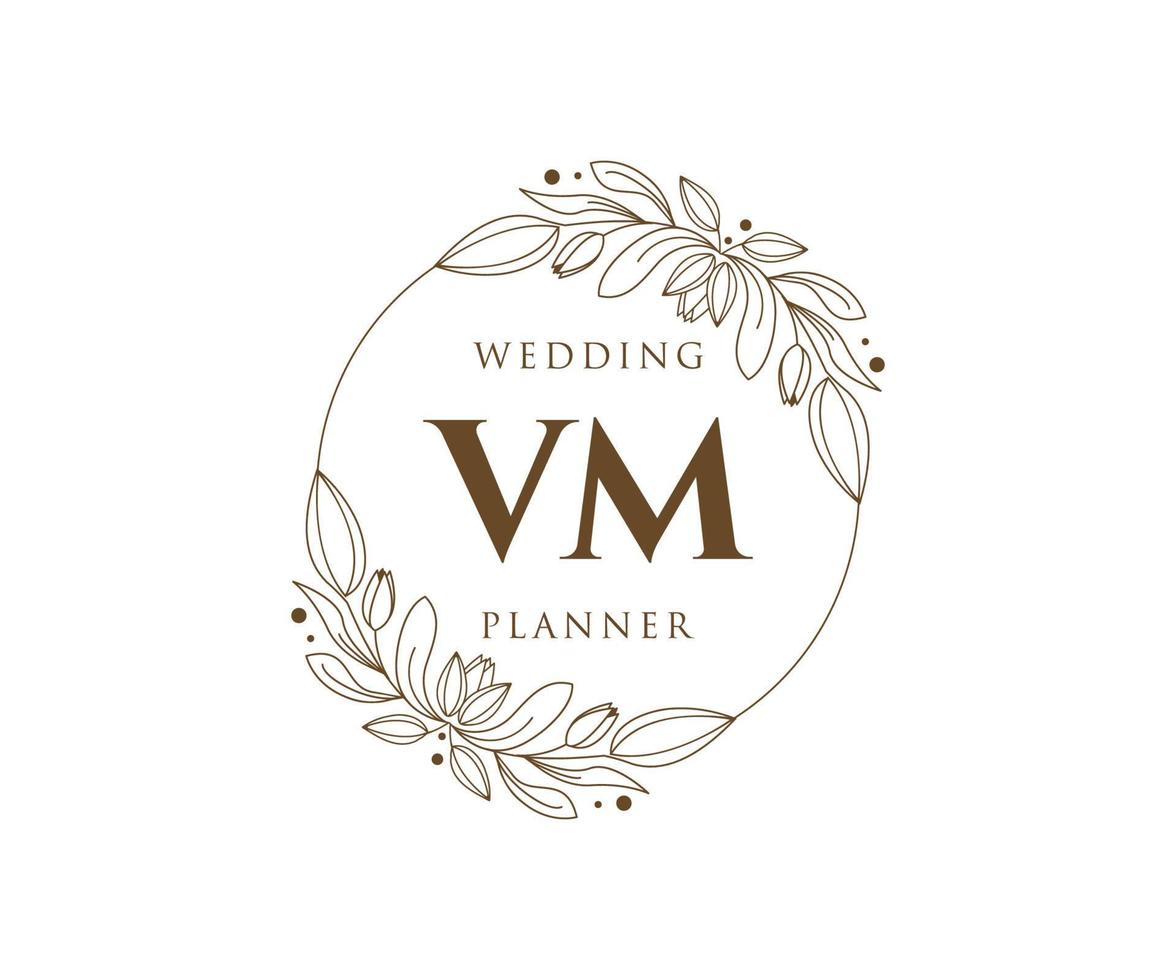 VM Initials letter Wedding monogram logos collection, hand drawn modern minimalistic and floral templates for Invitation cards, Save the Date, elegant identity for restaurant, boutique, cafe in vector