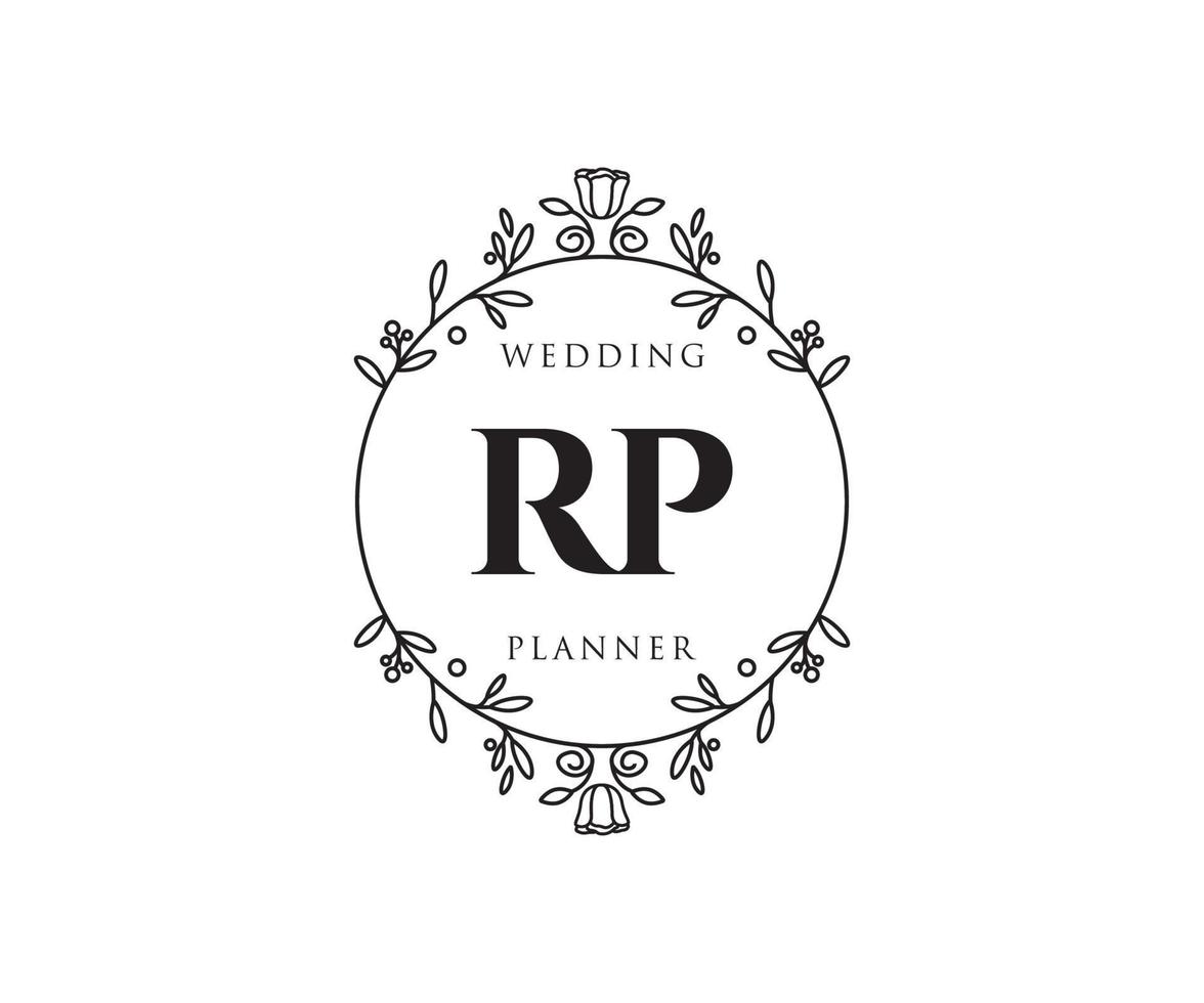 colección de logotipos de monogramas de boda con letras iniciales rp, plantillas florales y minimalistas modernas dibujadas a mano para tarjetas de invitación, guardar la fecha, identidad elegante para restaurante, boutique, café en vector