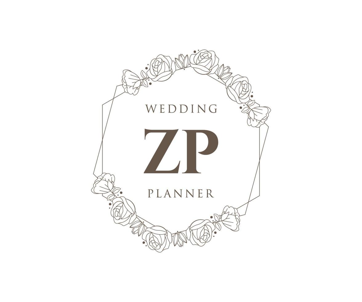 ZP Initials letter Wedding monogram logos collection, hand drawn modern minimalistic and floral templates for Invitation cards, Save the Date, elegant identity for restaurant, boutique, cafe in vector