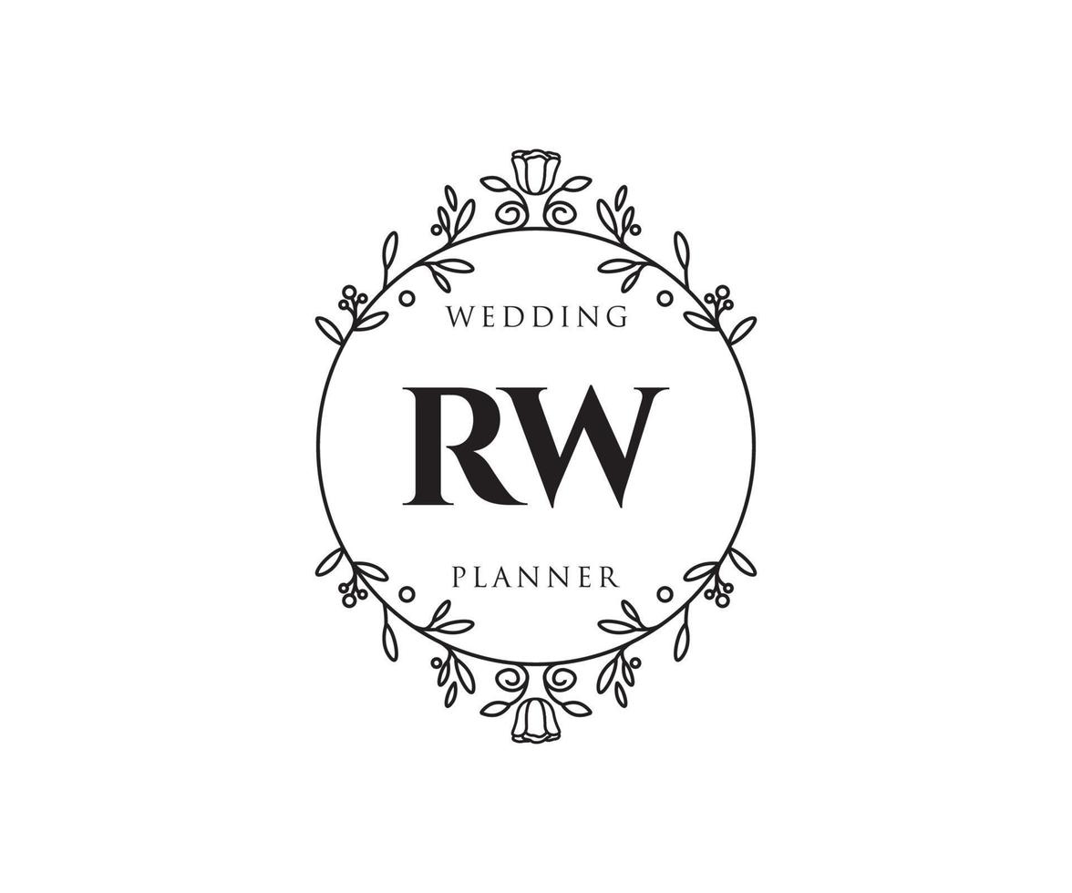 colección de logotipos de monograma de boda con letras iniciales rw, plantillas florales y minimalistas modernas dibujadas a mano para tarjetas de invitación, guardar la fecha, identidad elegante para restaurante, boutique, café en vector