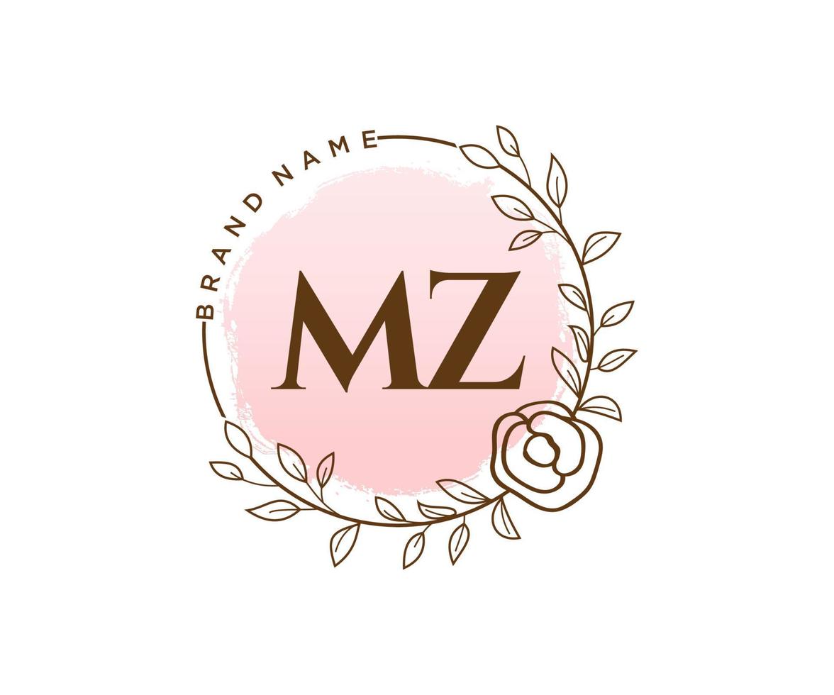 logotipo femenino mz inicial. utilizable para logotipos de naturaleza, salón, spa, cosmética y belleza. elemento de plantilla de diseño de logotipo de vector plano.