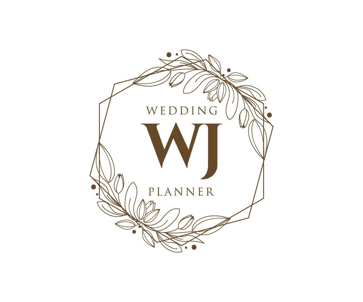 WJ Initials letter Wedding monogram logos collection, hand drawn modern minimalistic and floral templates for Invitation cards, Save the Date, elegant identity for restaurant, boutique, cafe in vector