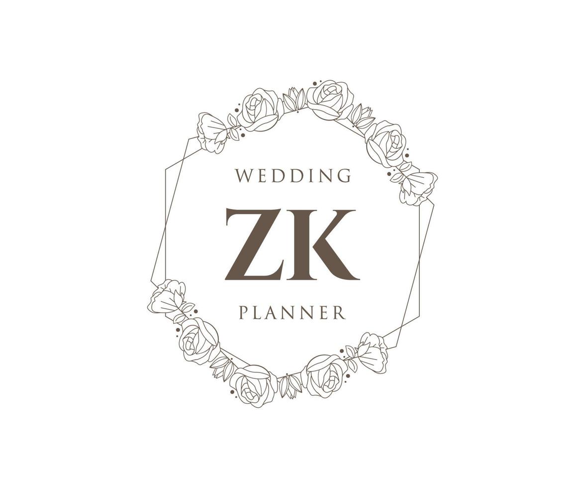 colección de logotipos de monograma de boda con letras iniciales zk, plantillas florales y minimalistas modernas dibujadas a mano para tarjetas de invitación, guardar la fecha, identidad elegante para restaurante, boutique, café en vector