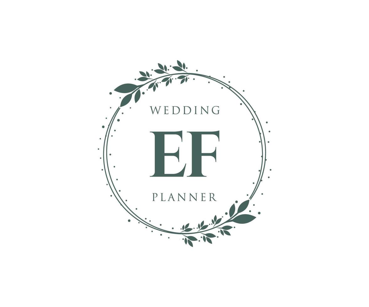 Colección de logotipos de monograma de boda con letras iniciales ef, plantillas florales y minimalistas modernas dibujadas a mano para tarjetas de invitación, guardar la fecha, identidad elegante para restaurante, boutique, café en vector