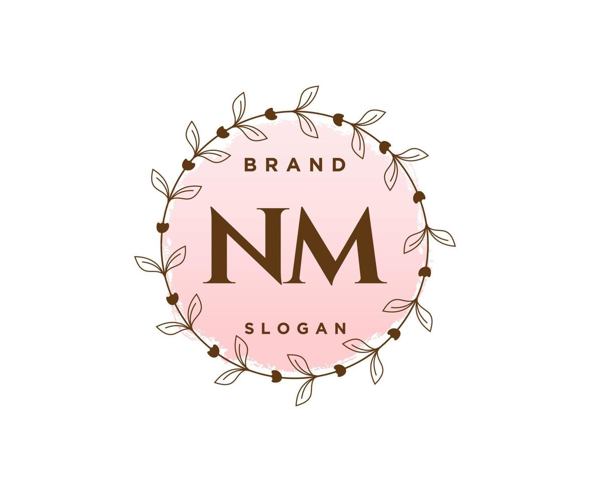 Initial NM feminine logo. Usable for Nature, Salon, Spa, Cosmetic and Beauty Logos. Flat Vector Logo Design Template Element.