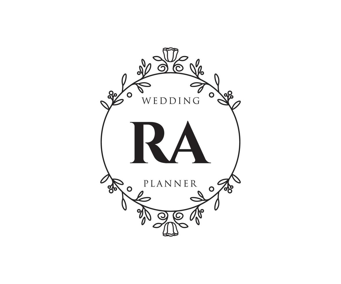 colección de logotipos de monogramas de boda con letras iniciales ra, plantillas florales y minimalistas modernas dibujadas a mano para tarjetas de invitación, guardar la fecha, identidad elegante para restaurante, boutique, café en vectores