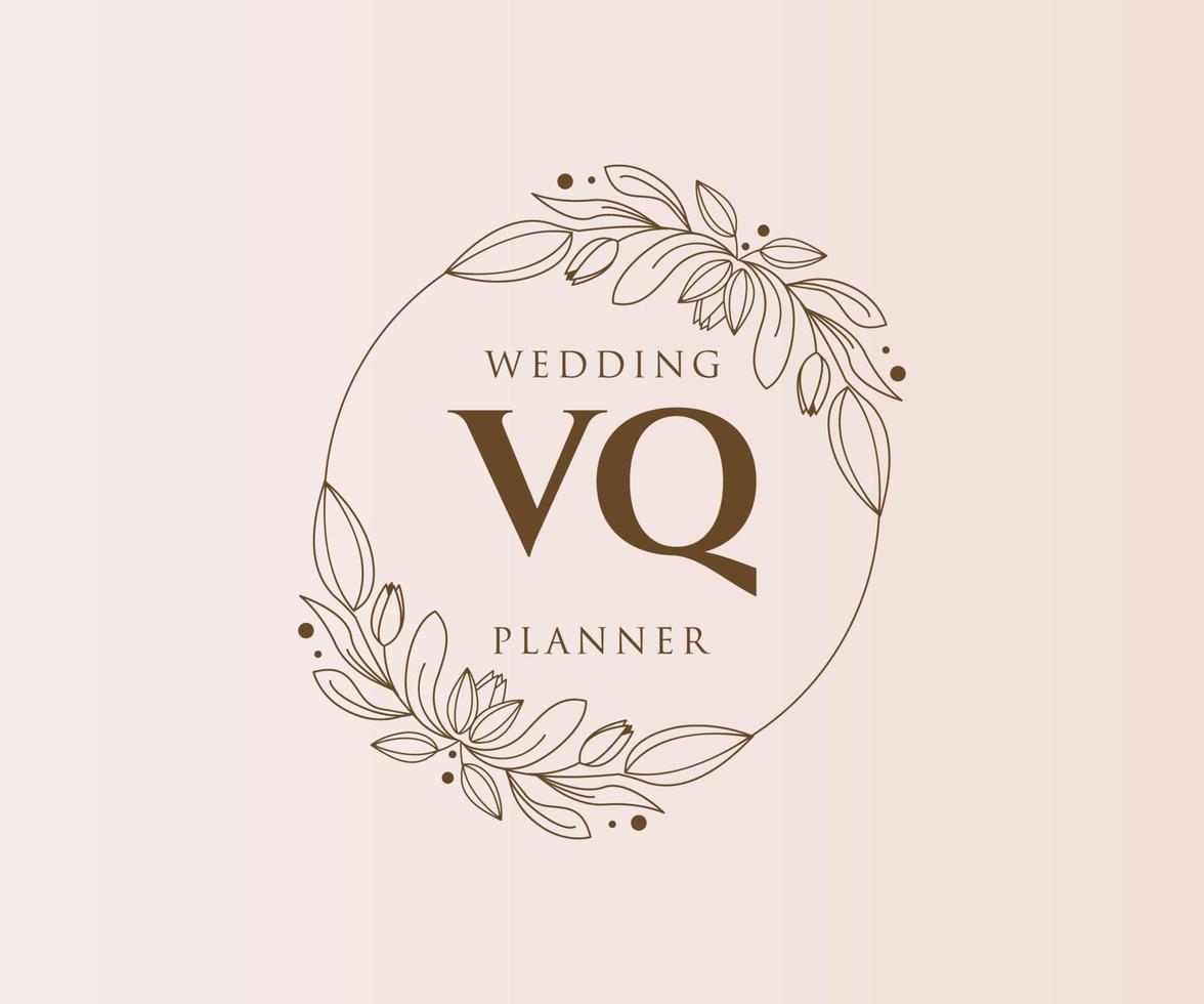 VQ Initials letter Wedding monogram logos collection, hand drawn modern minimalistic and floral templates for Invitation cards, Save the Date, elegant identity for restaurant, boutique, cafe in vector