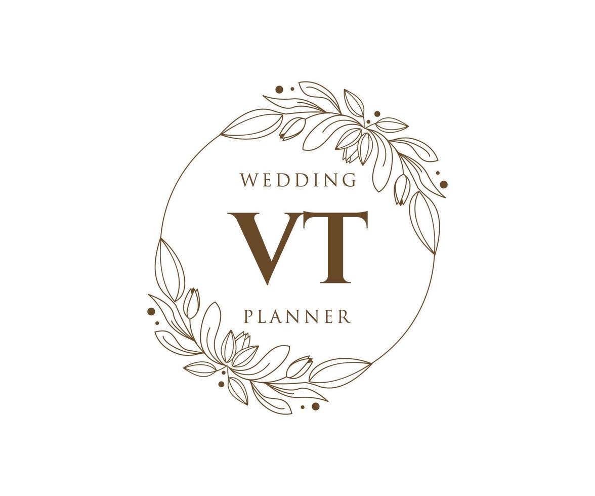 VT Initials letter Wedding monogram logos collection, hand drawn modern minimalistic and floral templates for Invitation cards, Save the Date, elegant identity for restaurant, boutique, cafe in vector