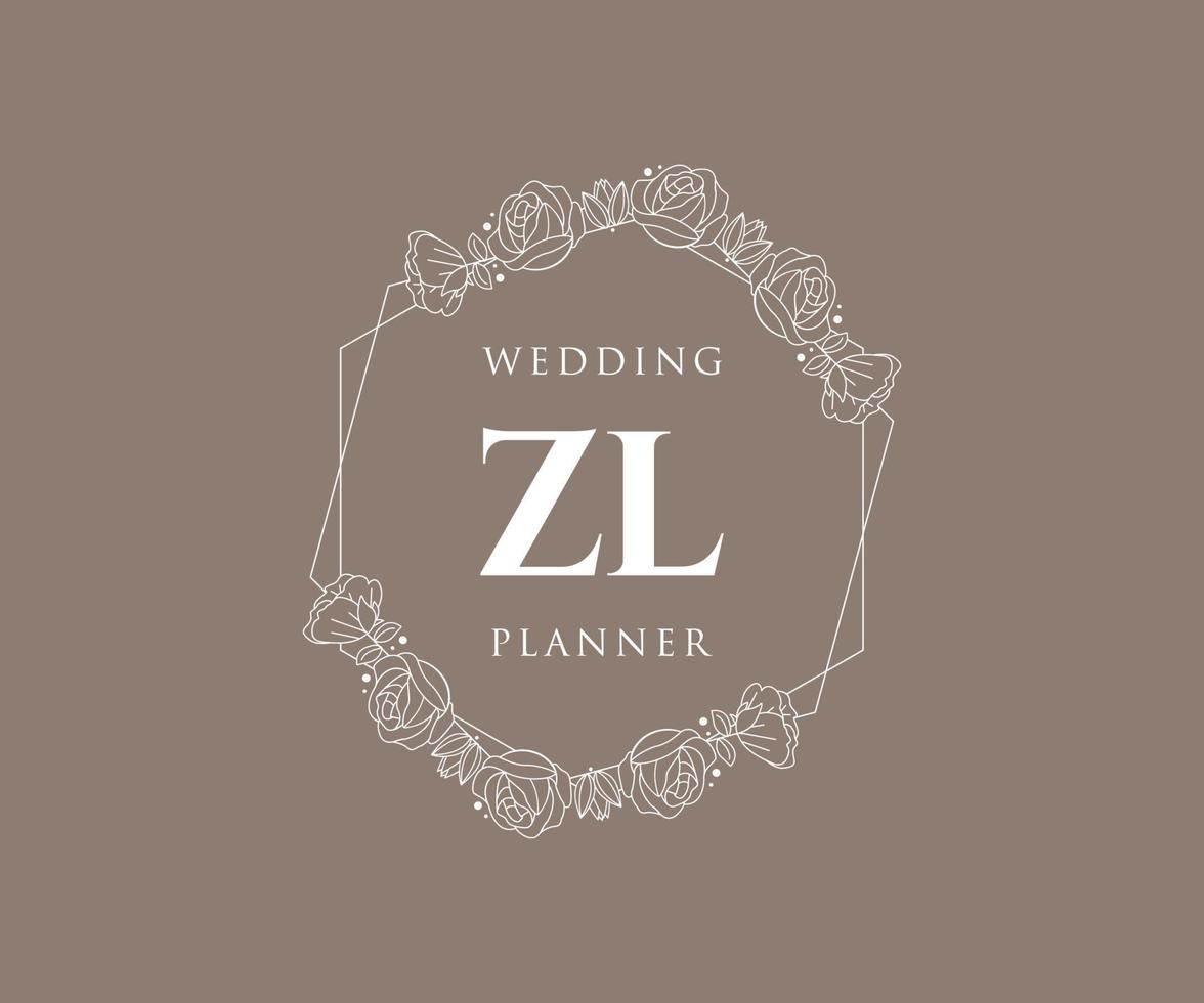 colección de logotipos de monograma de boda con letras iniciales zl, plantillas florales y minimalistas modernas dibujadas a mano para tarjetas de invitación, guardar la fecha, identidad elegante para restaurante, boutique, café en vector