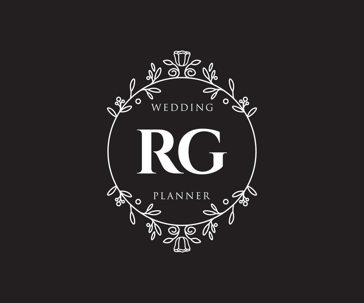 colección de logotipos de monograma de boda con letras iniciales rg, plantillas florales y minimalistas modernas dibujadas a mano para tarjetas de invitación, guardar la fecha, identidad elegante para restaurante, boutique, café en vector