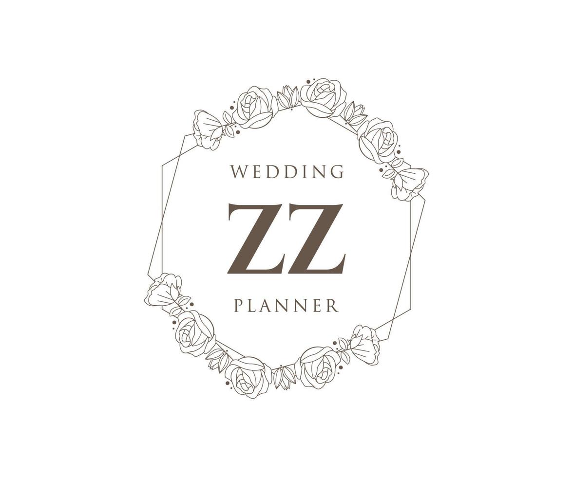 ZZ Initials letter Wedding monogram logos collection, hand drawn modern minimalistic and floral templates for Invitation cards, Save the Date, elegant identity for restaurant, boutique, cafe in vector