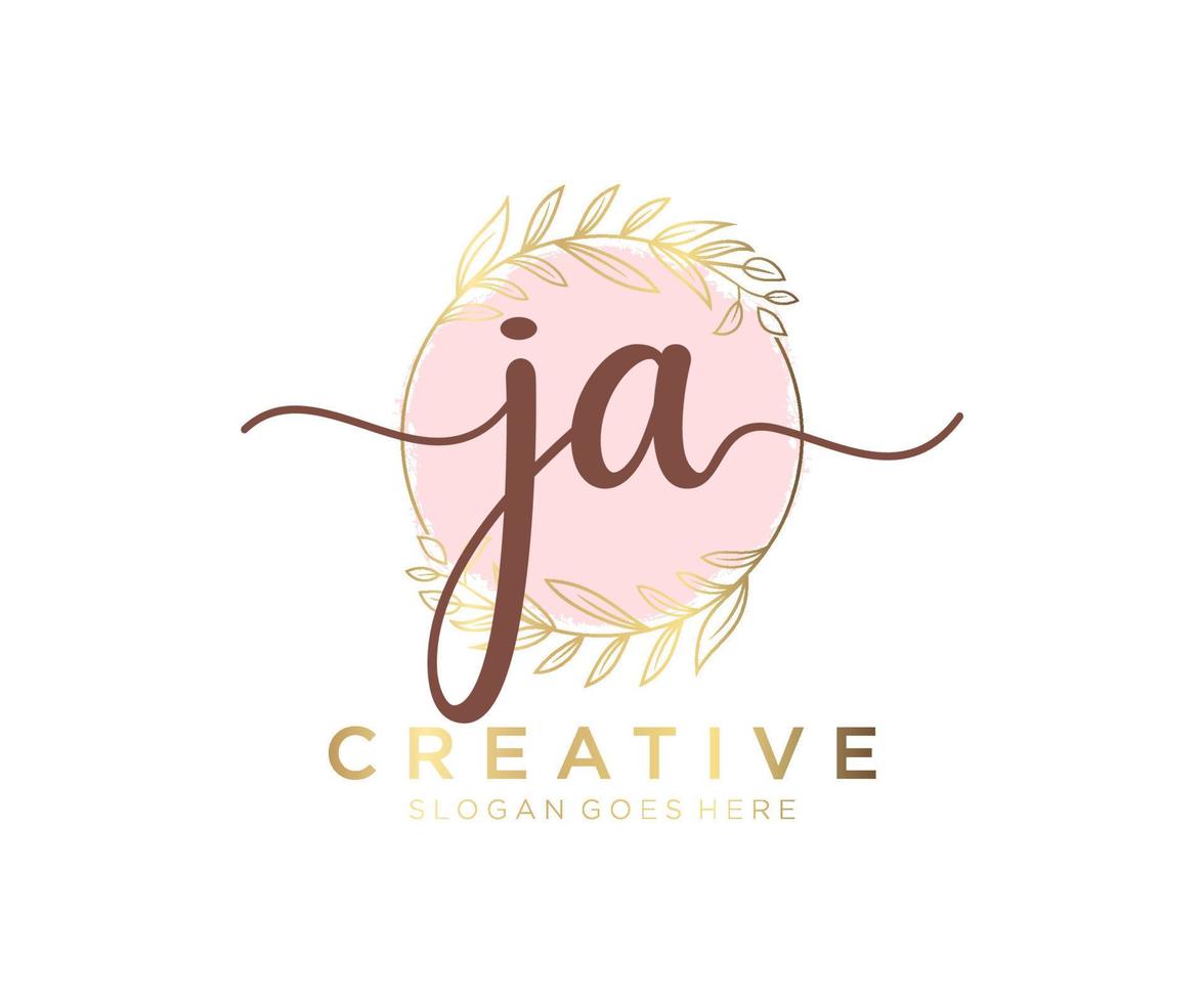 logo femenino ja inicial. utilizable para logotipos de naturaleza, salón, spa, cosmética y belleza. elemento de plantilla de diseño de logotipo de vector plano.